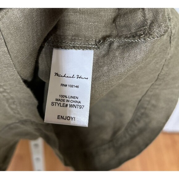 Michael Stars Romper Utility Linen Short Sleeves Olive Green Finn Size XS NEW - Picture 7 of 10